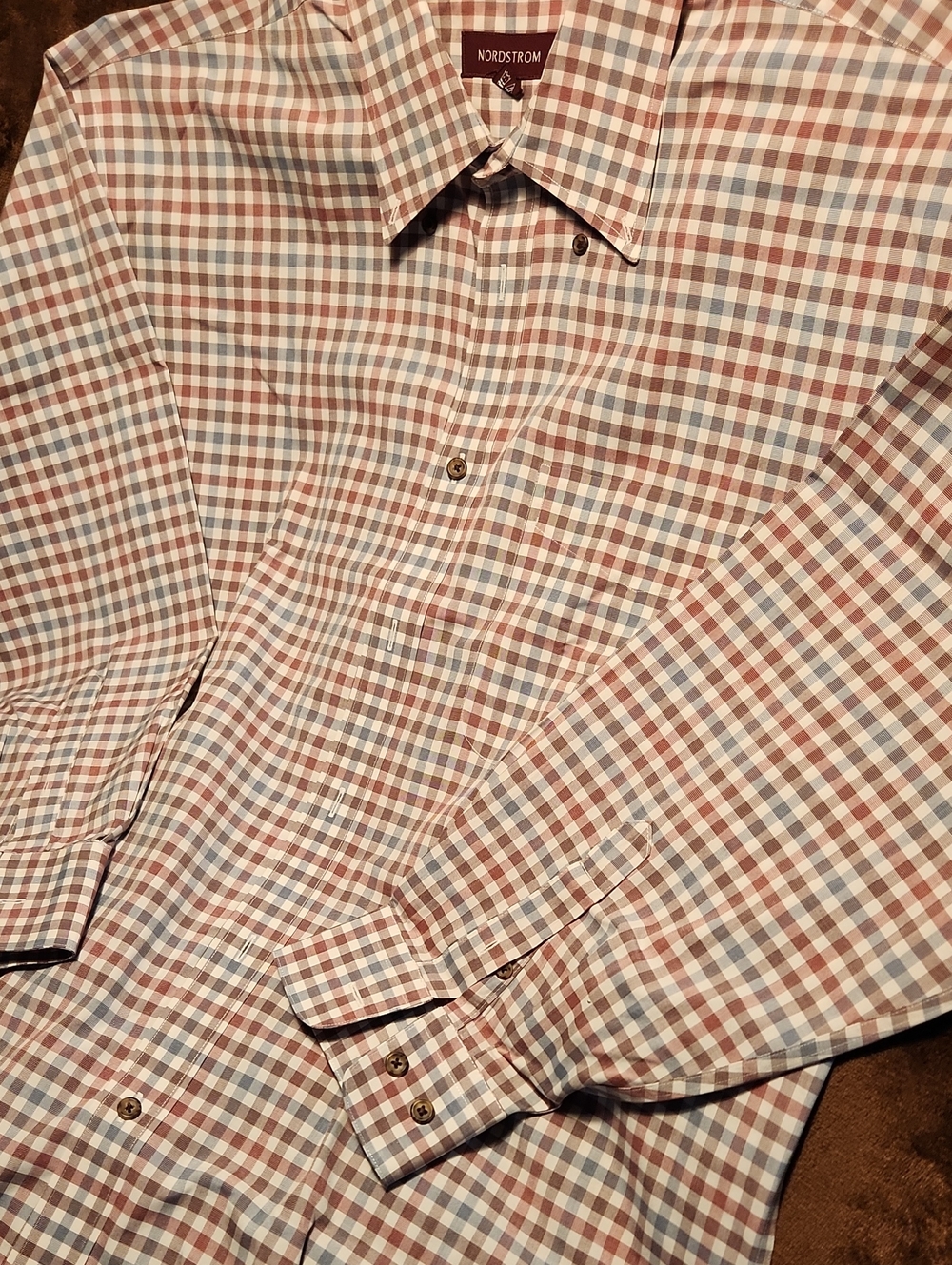 Nordstrom Men's Long-Sleeve Checked Dress Shirt in Brown and Light Blue